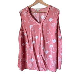 Como Blue sleeveless women blouse floral peach pink white casual plus size 2X